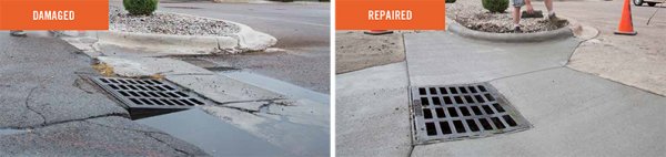 Before and after of catch basin repair